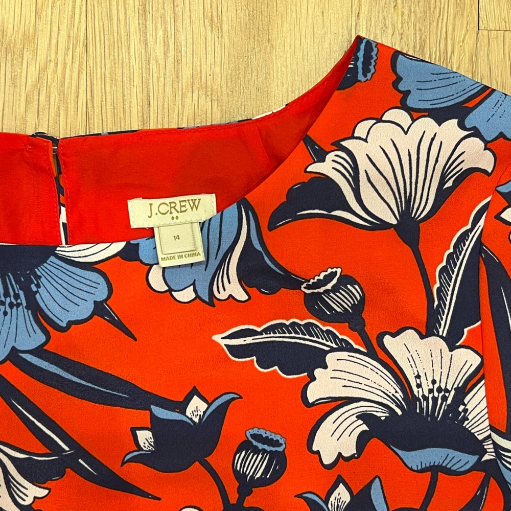 J. Crew Printed Short Sleeve Gallery Dress Vibrant Red Size 14.